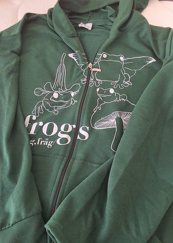 Yeşil Baskılı Fermuarlı Kapüşonlu Sweatshirt