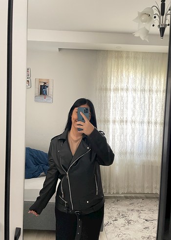 Siyah Kadın Deri Biker Ceket