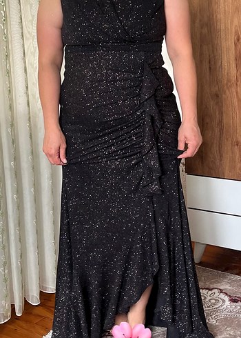 Siyah Simli Uzun Abiye Elbise - Görsel 2