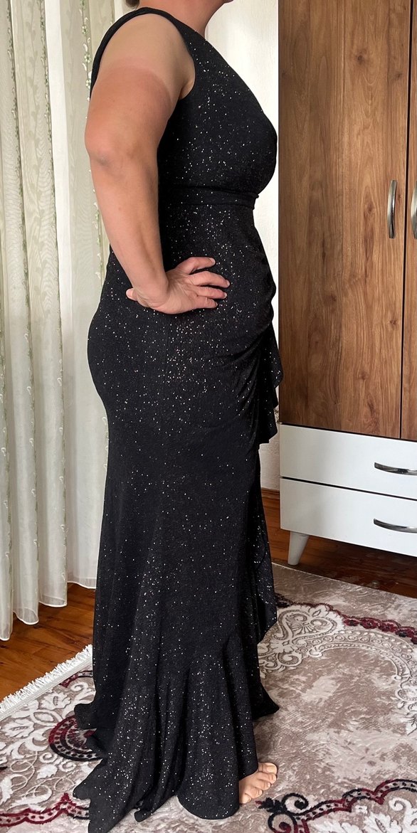 Siyah Simli Uzun Abiye Elbise - Görsel 3