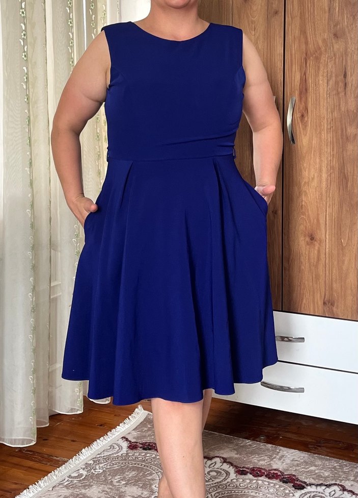 Kolsuz Lacivert Midi Elbise - Görsel 2