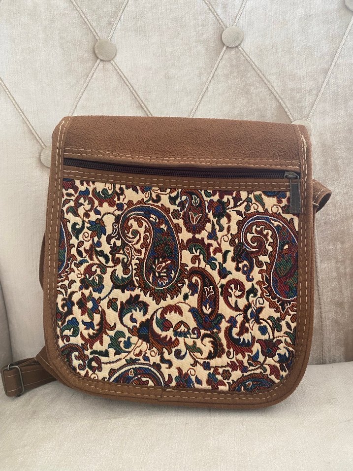 Kahverengi Nakışlı Süet Bohem Kadın Çanta - Görsel 2