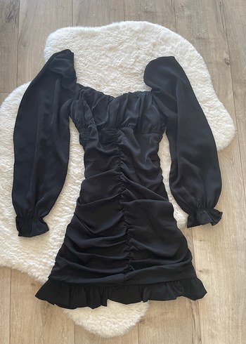 Diğer Siyah Drapeli V Yaka Gotik Midi Elbise