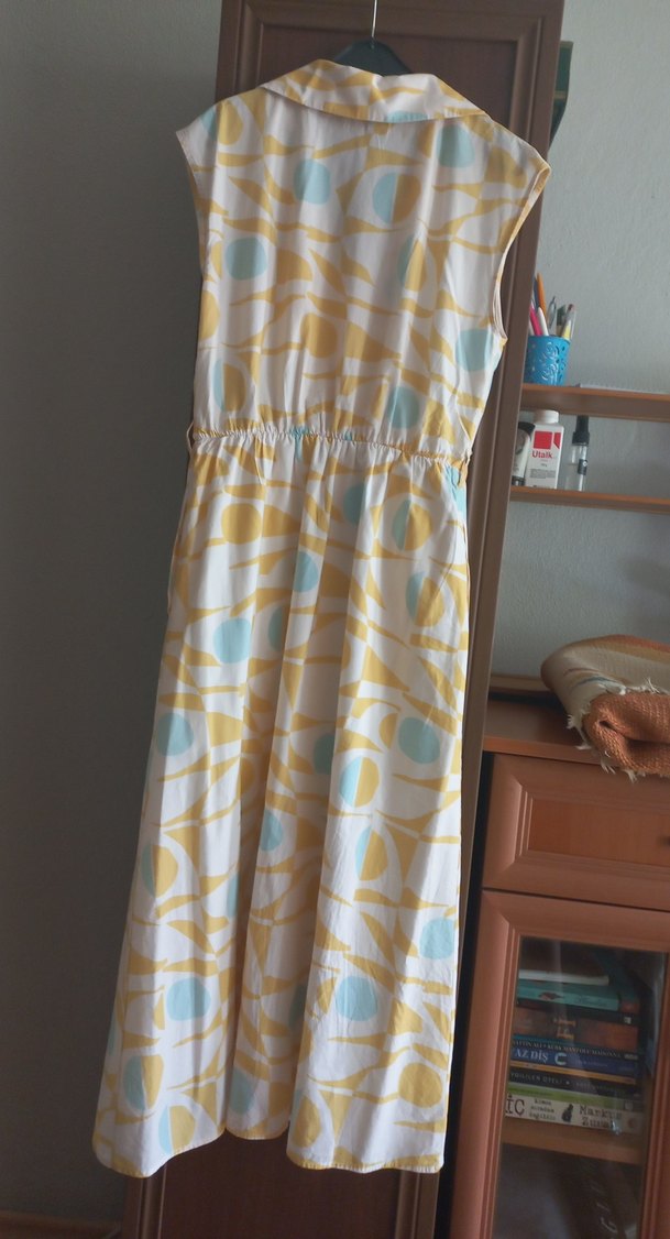 Sarı Bağlama Desenli Pamuk  Elbise - Görsel 2