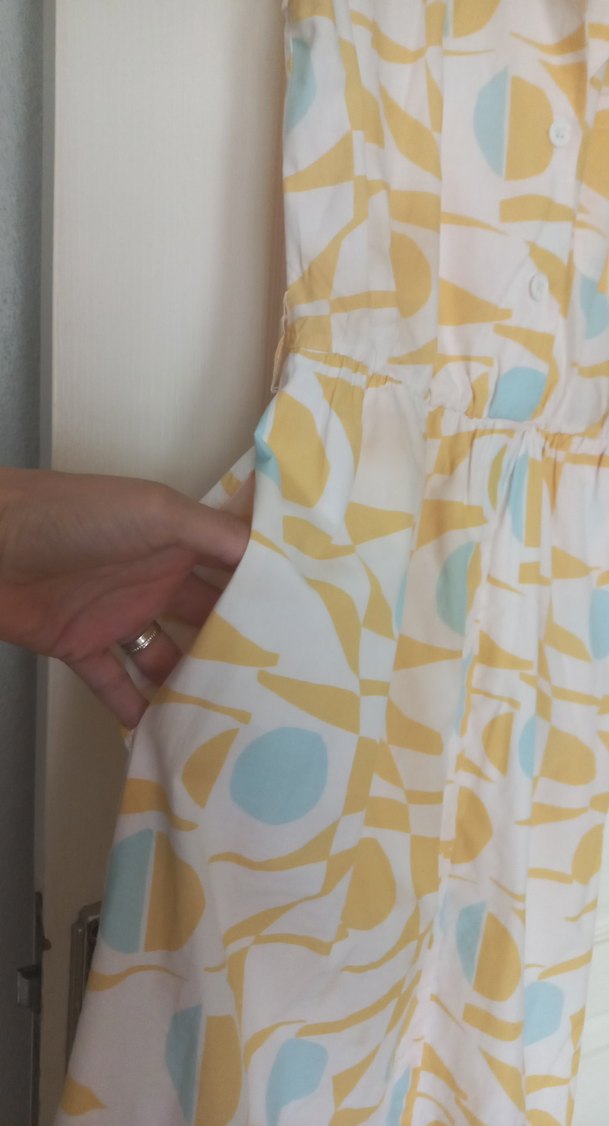 Sarı Bağlama Desenli Pamuk  Elbise - Görsel 3