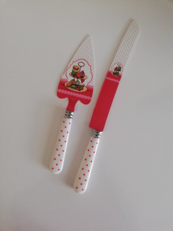 Renkli Desenli Pasta Spatulası ve Bıçağı - Görsel 2