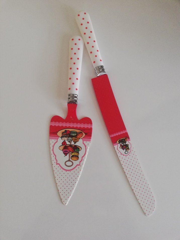 Renkli Desenli Pasta Spatulası ve Bıçağı - Görsel 3