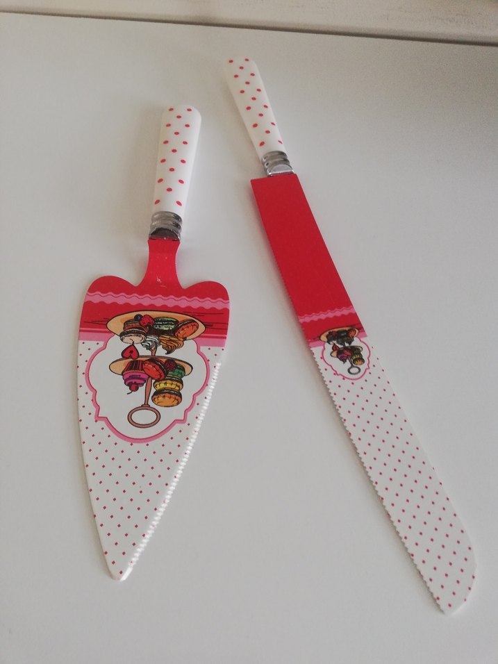 Renkli Desenli Pasta Spatulası ve Bıçağı - Görsel 5