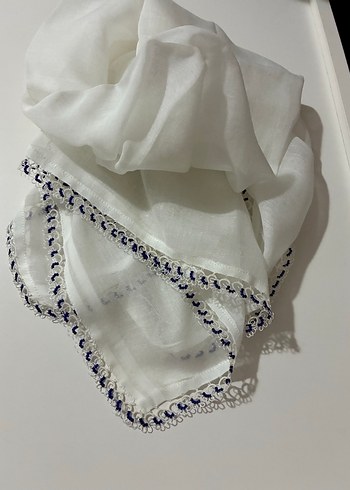 Boncuk Oyalı Beyaz Tülbent - Görsel 6