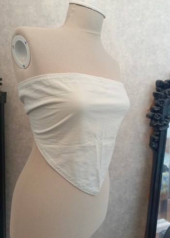 Beyaz Keten Midi Straplez Büstiyer - Görsel 2