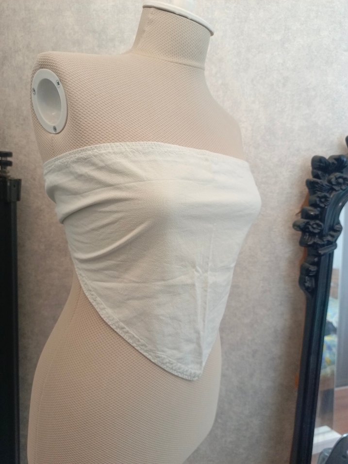 Beyaz Keten Midi Straplez Büstiyer - Görsel 2