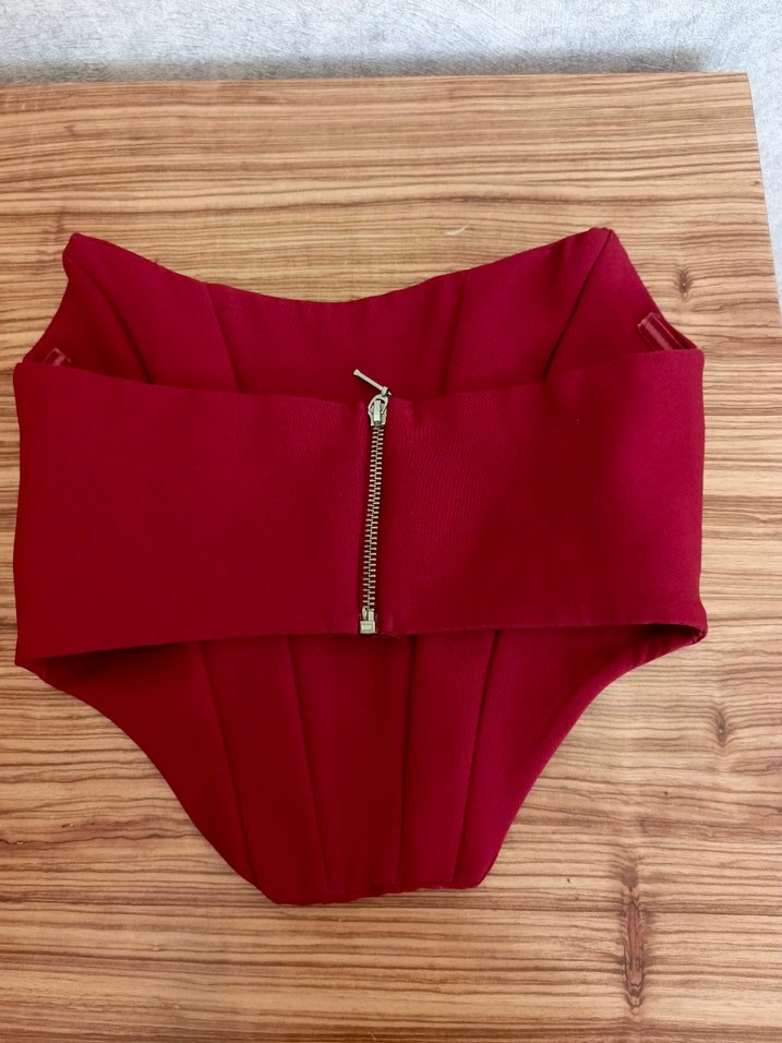 Kırmızı Drapeli Straplez Mini Büstiyer - Görsel 3