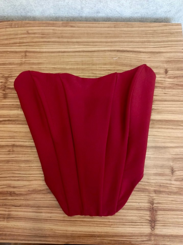 Kırmızı Drapeli Straplez Mini Büstiyer - Görsel 2