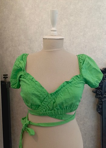 Yeşil Fırfırlı Kısa Bohem Bluz - Görsel 2