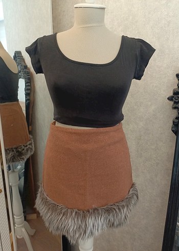 Kahverengi Kürklü Mini Etek - Görsel 2
