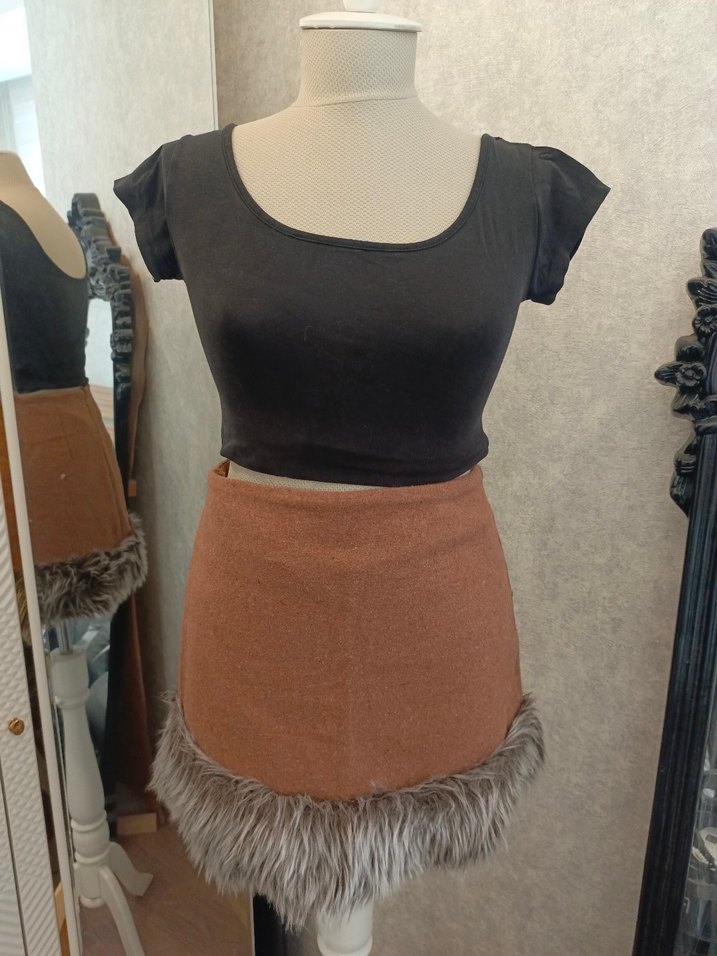 Kahverengi Kürklü Mini Etek - Görsel 2