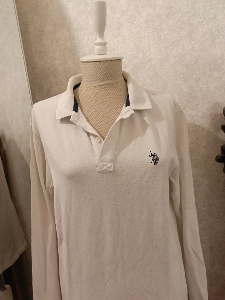 Erkek Beyaz Uzun Kollu Polo Yaka Tişört - Görsel 3