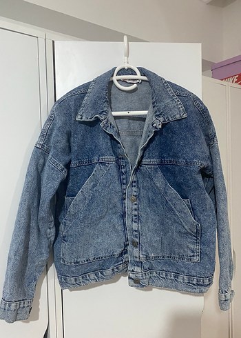 Düğmeli Mavi Gri Denim Kadın Ceket