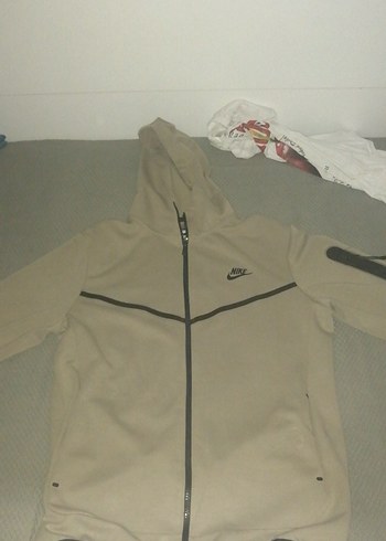 Nike Tech Erkek Bej Kapüşonlu Fermuarlı Sweatshirt