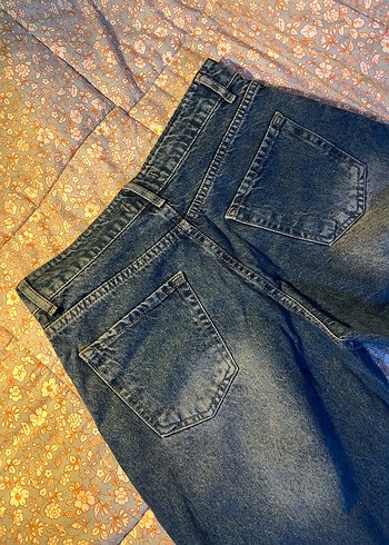 Gri Mavi Bağlama Desenli Bol Kesim Denim Pantolon - Görsel 3