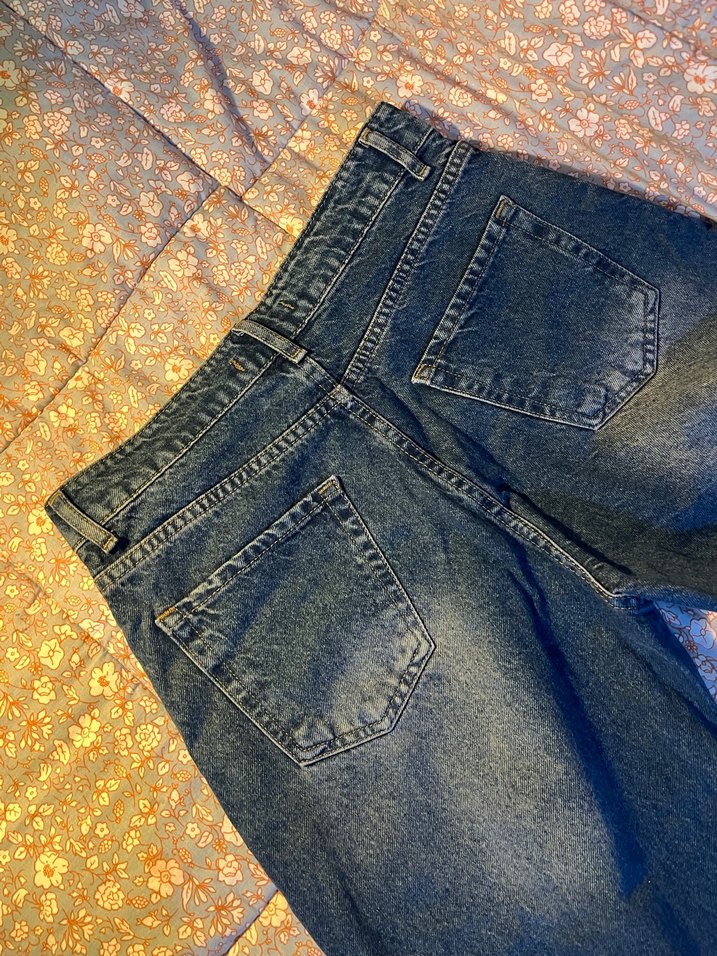 Gri Mavi Bağlama Desenli Bol Kesim Denim Pantolon - Görsel 3