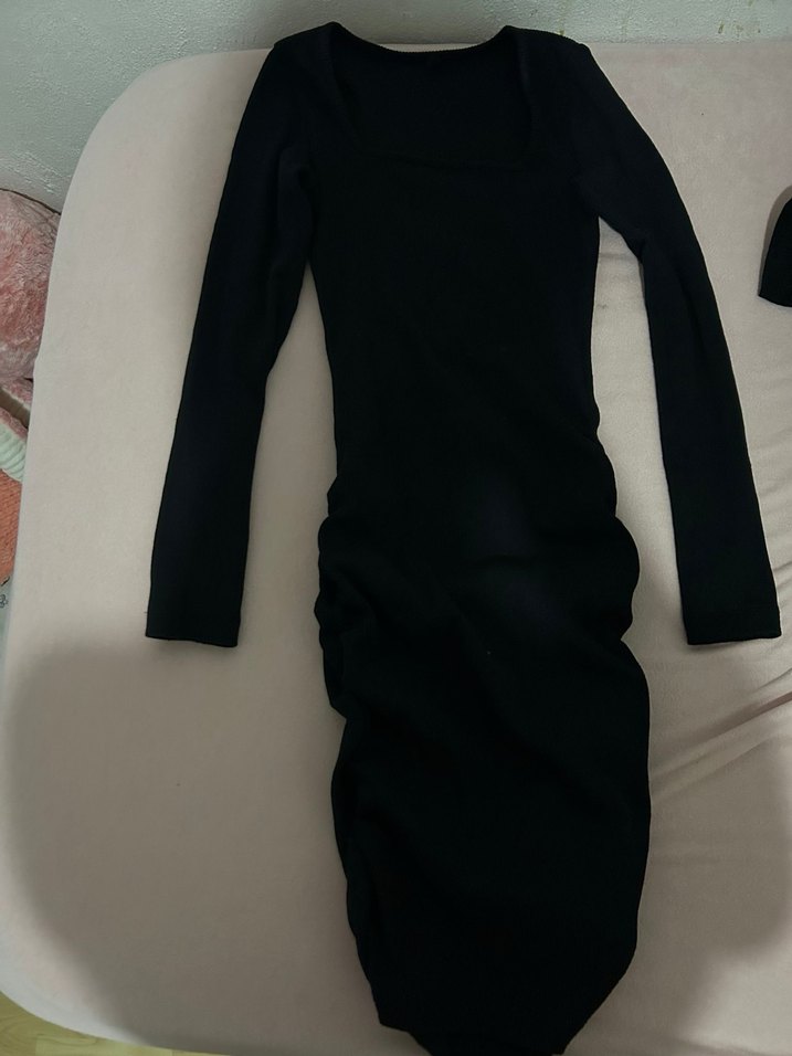 Siyah Uzun Kollu kısa elbıse - Görsel 2