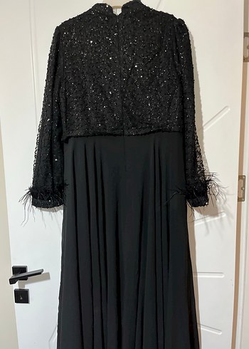 Siyah Uzun Kollu Drapeli Abiye Elbise - Görsel 3