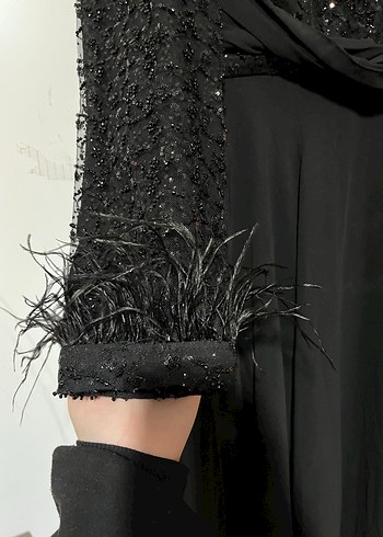 Siyah Uzun Kollu Drapeli Abiye Elbise - Görsel 2