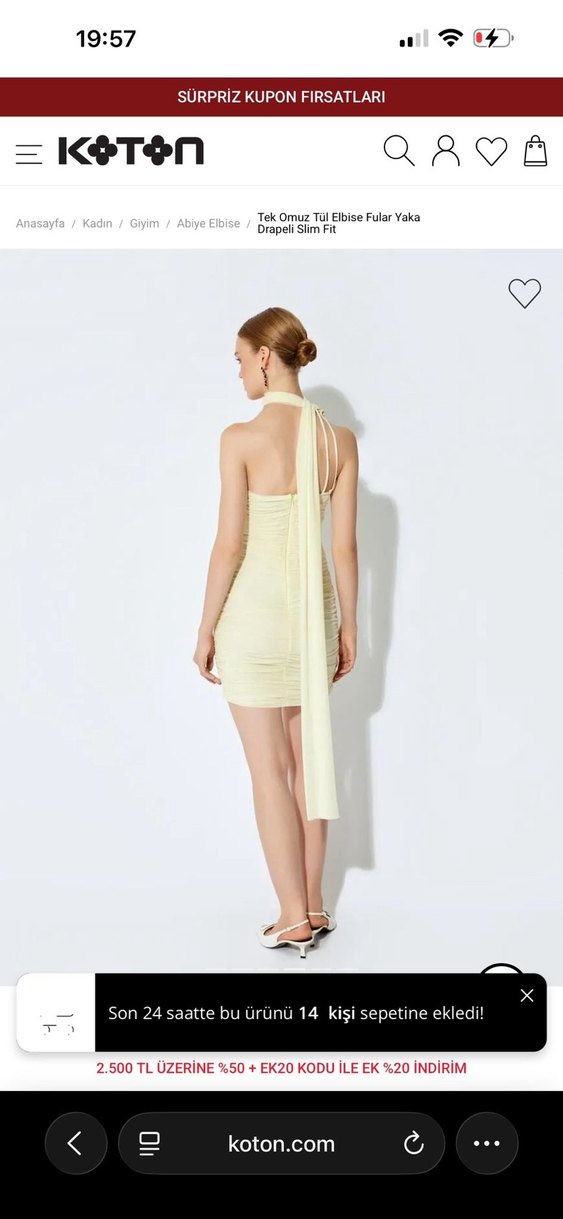 Sarı Tek Omuz Mini Elbise - Görsel 2