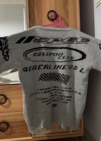 Gri Baskılı Salaş Kadın Triko Kazak - Görsel 2