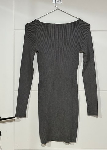 Uzun Kollu Gri Triko Midi Elbise - Görsel 2