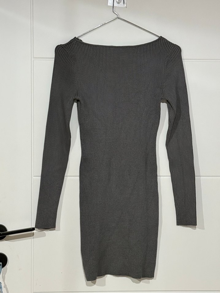 Uzun Kollu Gri Triko Midi Elbise - Görsel 2