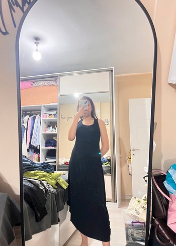 Siyah Straplez Midi Saten Elbise
