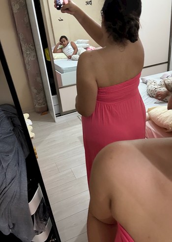 l Beden pembe Renk Pembe Drapeli Straplez Midi Kadın Elbise