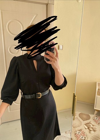 Kadın Siyah Midi Ofis Elbisesi - Görsel 2