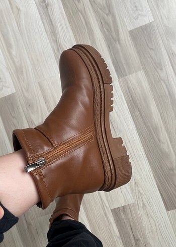 Kahverengi Deri Kadın Platform Topuklu Bot - Görsel 3