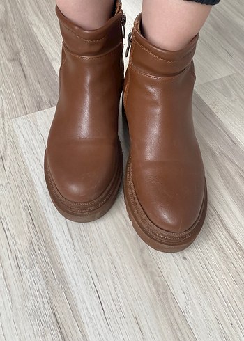 Kahverengi Deri Kadın Platform Topuklu Bot - Görsel 4