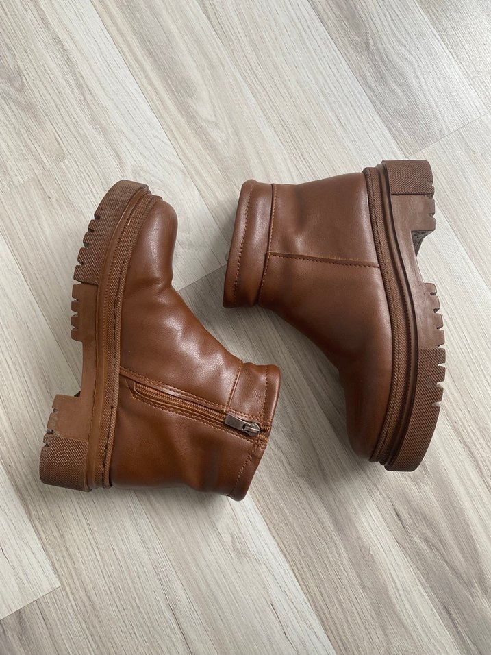 Kahverengi Deri Kadın Platform Topuklu Bot - Görsel 2