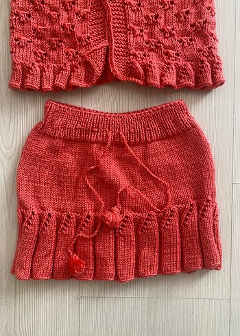 Kız Çocuk  Örgü Kısa Kollu Hırka ve Etek - Görsel 2