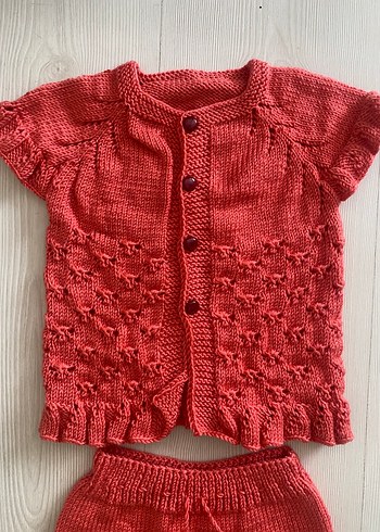 Kız Çocuk  Örgü Kısa Kollu Hırka ve Etek - Görsel 3