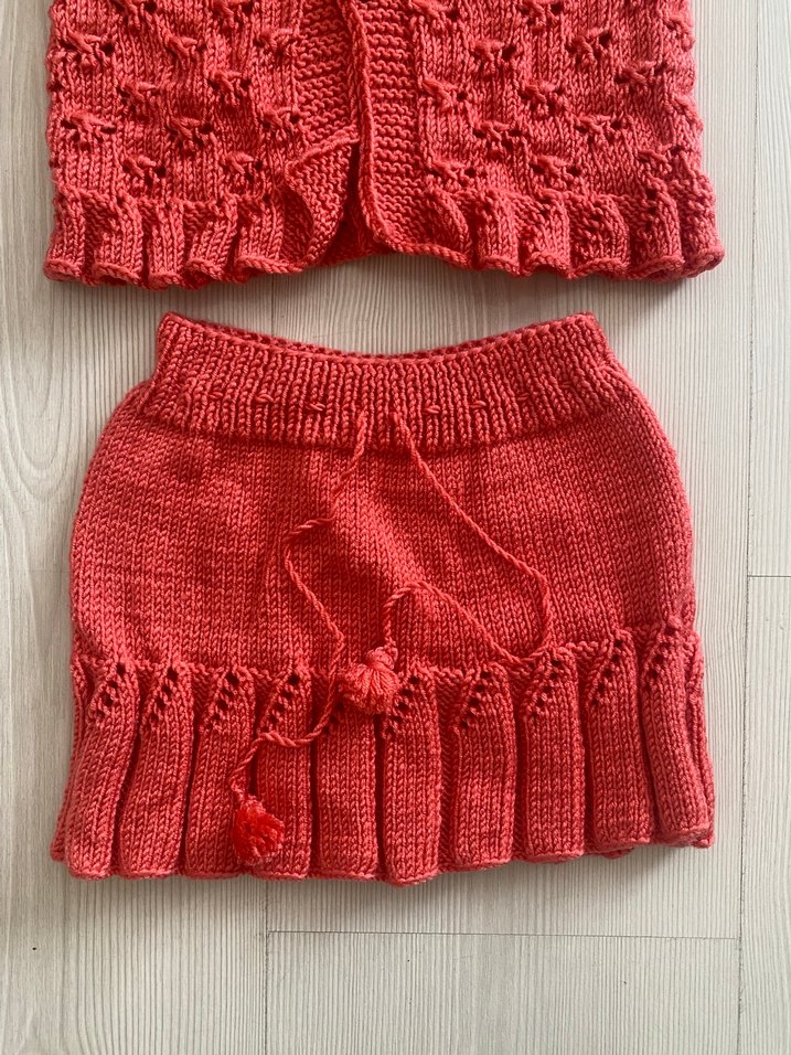 Kız Çocuk  Örgü Kısa Kollu Hırka ve Etek - Görsel 2