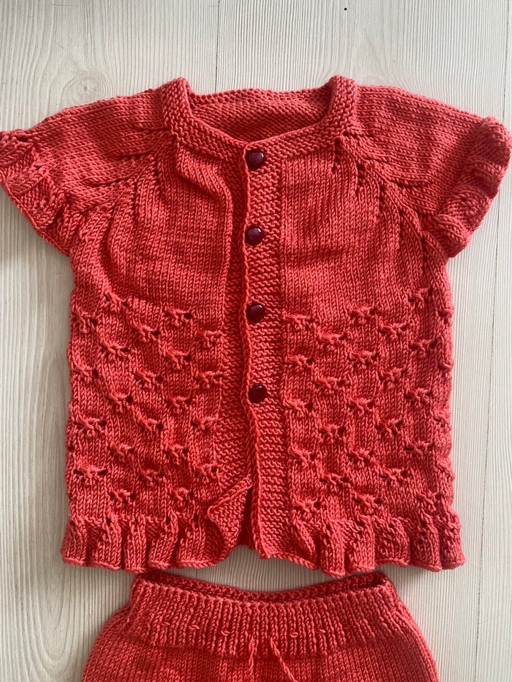 Kız Çocuk  Örgü Kısa Kollu Hırka ve Etek - Görsel 3