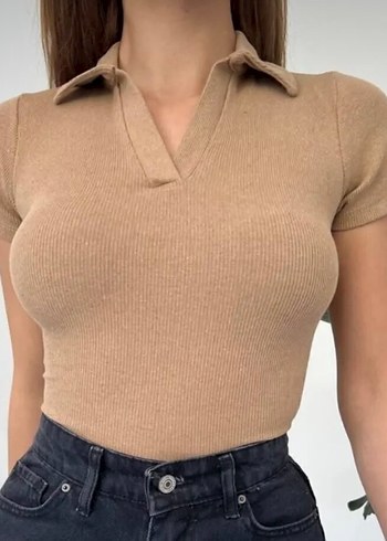 Trendyol & Milla Bej V Yaka Kız Polo Crop