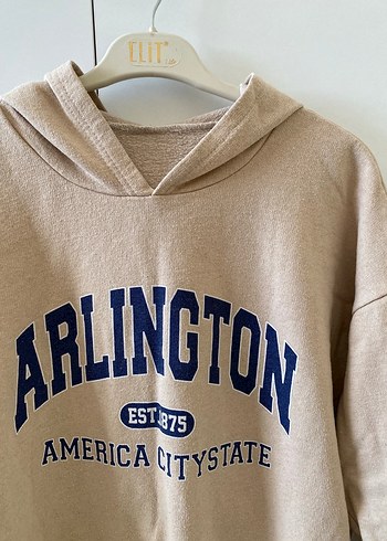 Bej Kadın Kapüşonlu Pamuklu Sweatshirt