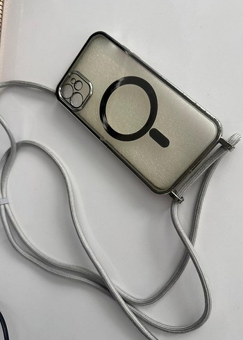 Gri Elastik Kordonlu Telefon Kılıfı ip 11 uyumlu