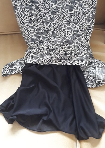 Siyah Krem Midi Elbise - Görsel 4