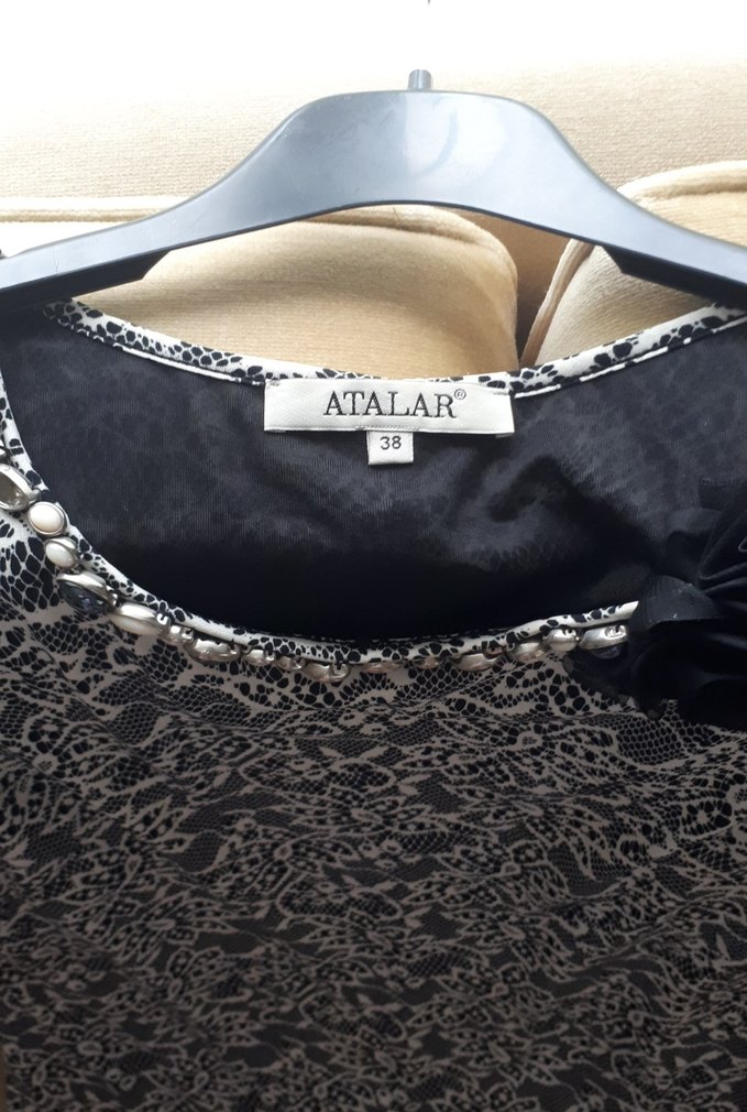 Siyah Krem Midi Elbise - Görsel 3