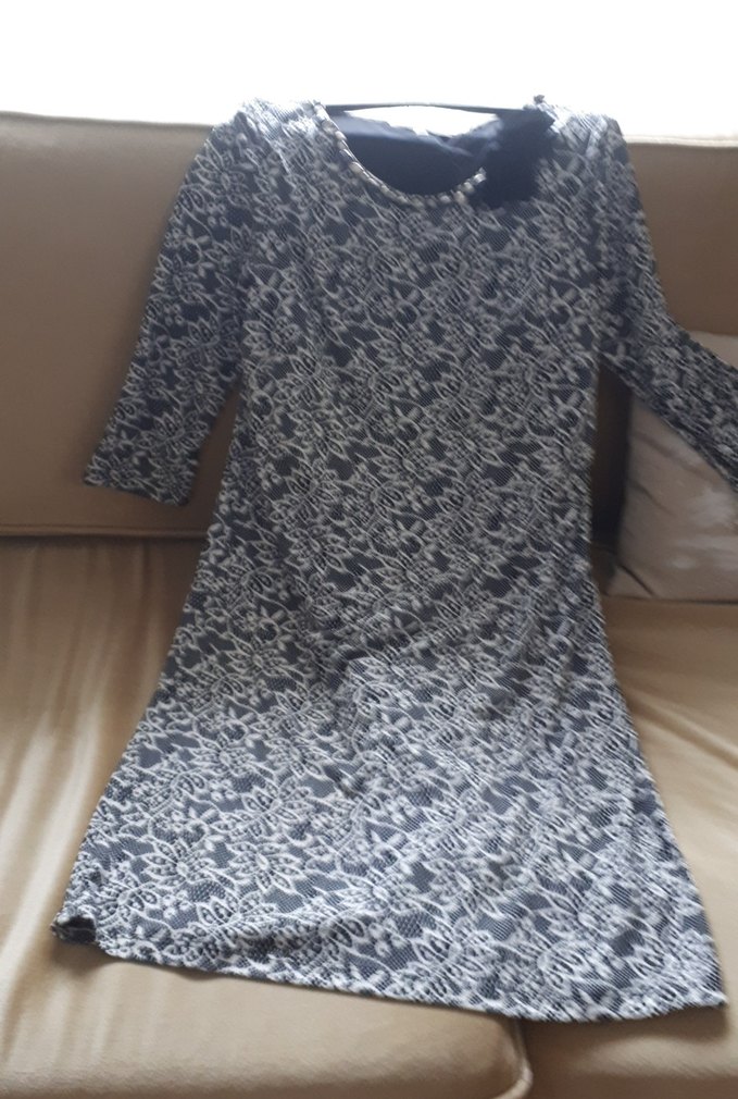 Siyah Krem Midi Elbise - Görsel 5