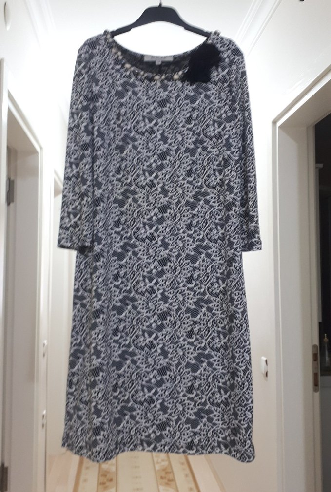 Siyah Krem Midi Elbise - Görsel 2