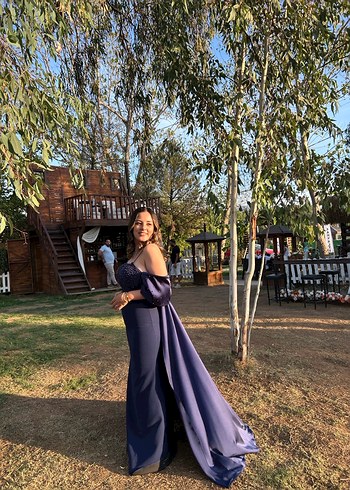 Lacivert Uzun Kadın Elbise - Görsel 2